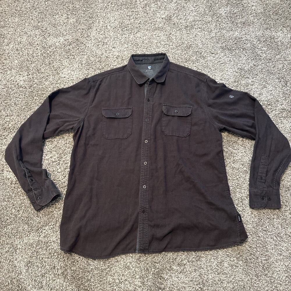 Kuhl Button Up Flannel Shirt Men’s XL Brown Gray Cotton / Tencel